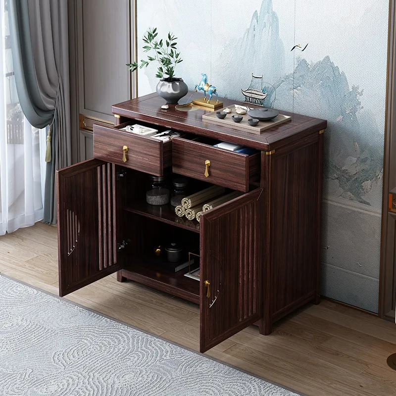 All solid wood shoe cabinet, entrance cabinet, ebony wood entrance door, household outdoor entrance door, living room cabinet