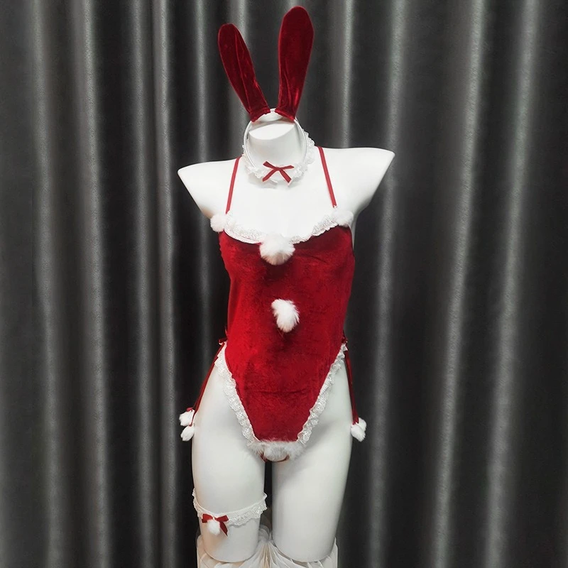 

Christmas Red Velvet Bunny Girl Uniform Anime Xmas Bodysuit Women Underwear Cosplay Costume Rabbit Nightwear New Year Outfits