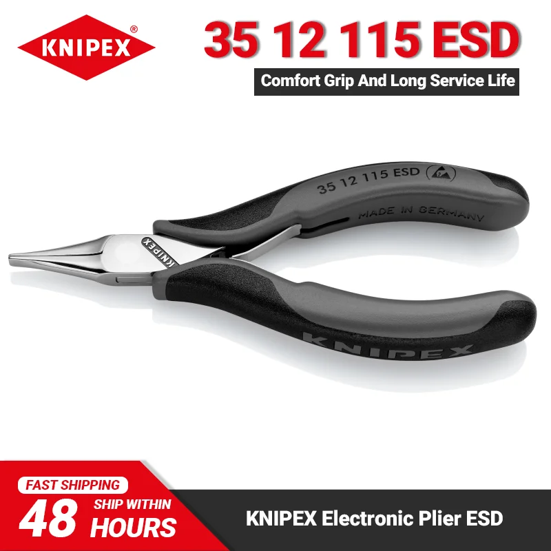 

KNIPEX 35 12 115 ESD Electronics Pliers 115mm Length Box Joint Wide Jaws Plier Tools with Multi-component Grips