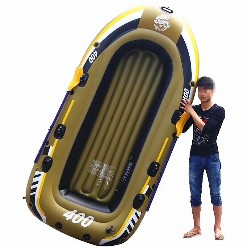 Heavy Duty Puncture Resistant Inflatable Rubber Boat 1-2 Person Kayak with Aluminum Oars & Air Pump for Fishing Lake River
