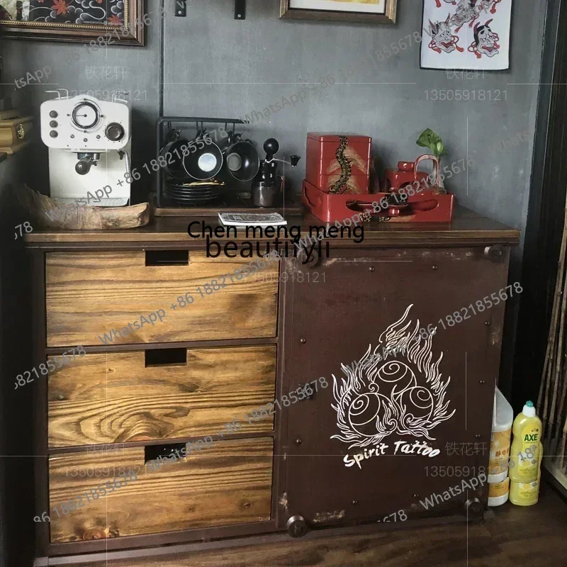 X  ss 8617 Retro dining side storage wrought iron storage hotel meal preparation tea industry wine cabinet