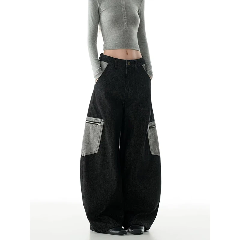 Women's Brushed Fleece Sweatpants Black Cuffed Thermal Casual Pants Elastic Waist Multi-Pocket Trousers for 2026 Autumn Winter