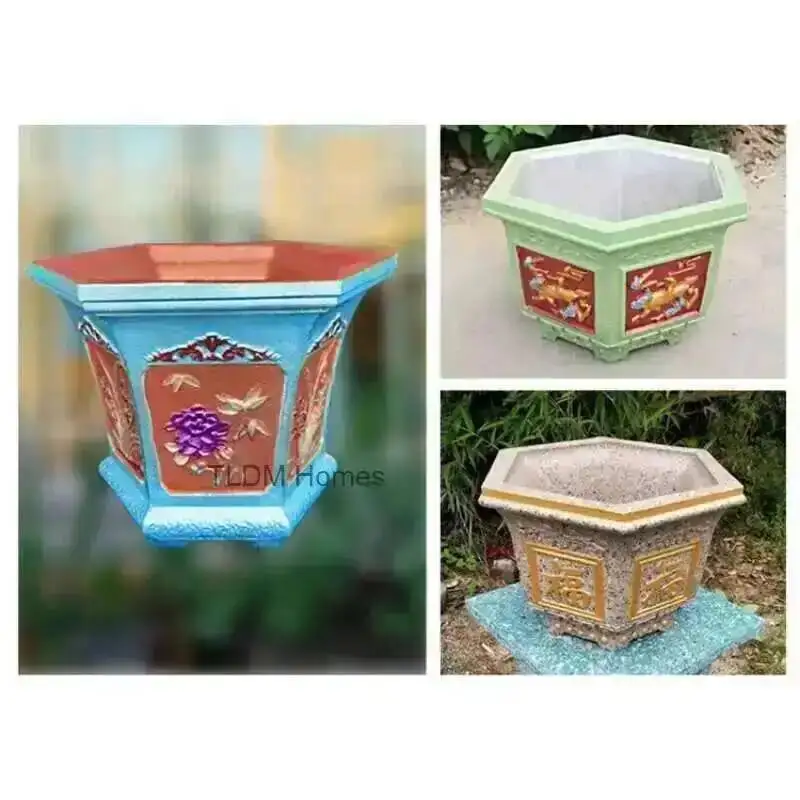 Thickened Pot Mold Outdoor Garden Building Hexagonal Cement Concrete ABS Plastic Model Large Bonsai Flower Abrasive Tool Mold M