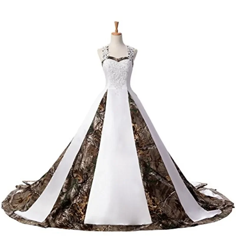 

Newest A-Line Sweetheart Camo Satin Wedding Dresses Gown Lace Up Plus Size Wedding Party Bridal Gowns