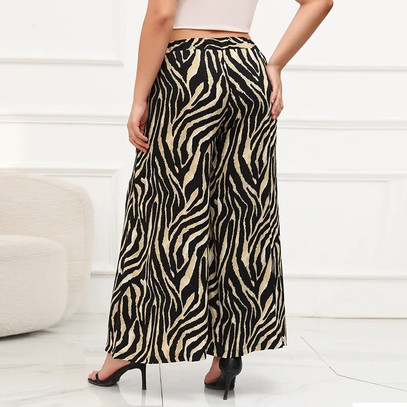 New Style Amazon Cross-Border Best Selling Plus Size Leopard Printing Bell Bottoms Loose-Fit Casual Trousers European And Americ