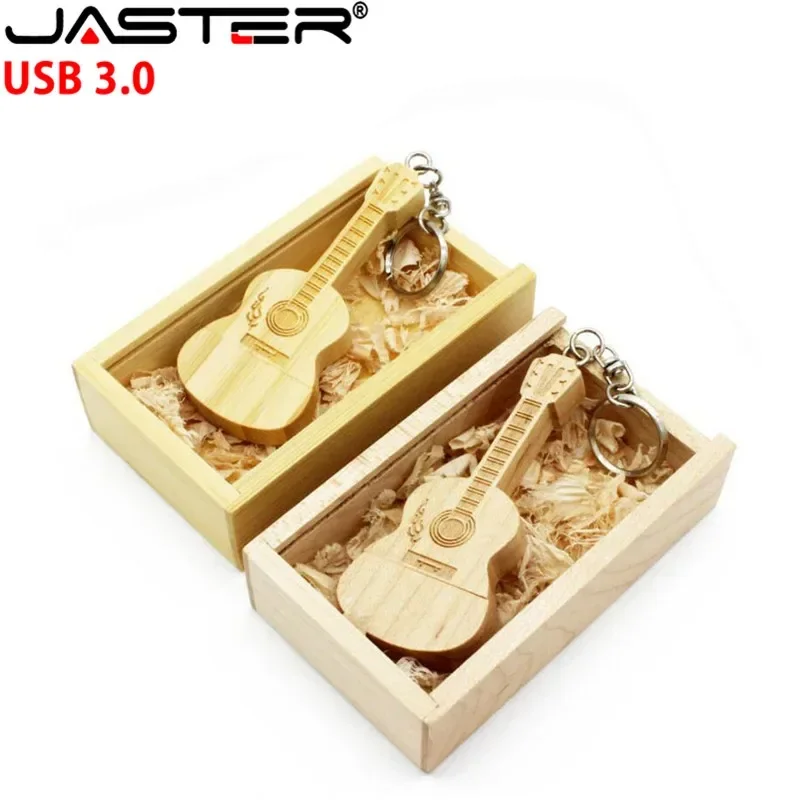 JASTER USB 3.0 LOGO customized natural wooden guitar + box 4GB 8GB 16GB 32GB wood guitars usb flash drive memory stick gifts