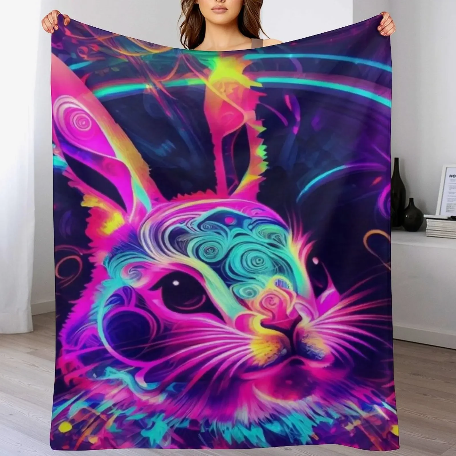 rabbit in neon Throw Blanket Ultra Plush Cozy Blanket for Napping Sleeping