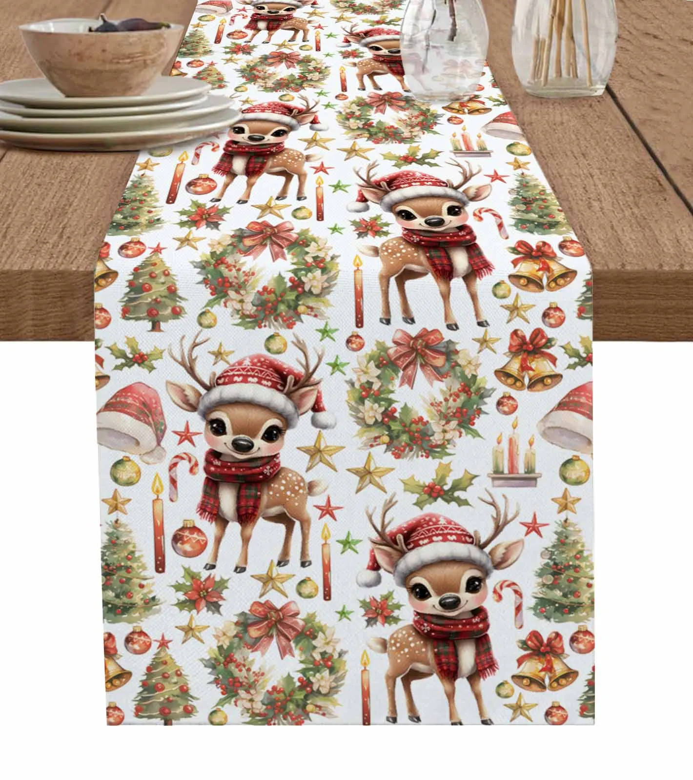 Christmas And Winter Deer Wreath Table Wedding Decor Table Cover Holiday Party Coffee Table Decoration Tablecloth