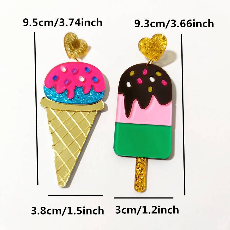 KUGUYS Lovely Summer Ice Cream Stick Dangle Earrings for Women Glitter Acrylic Long Drop Fashion Jewelry Trendy Accessories