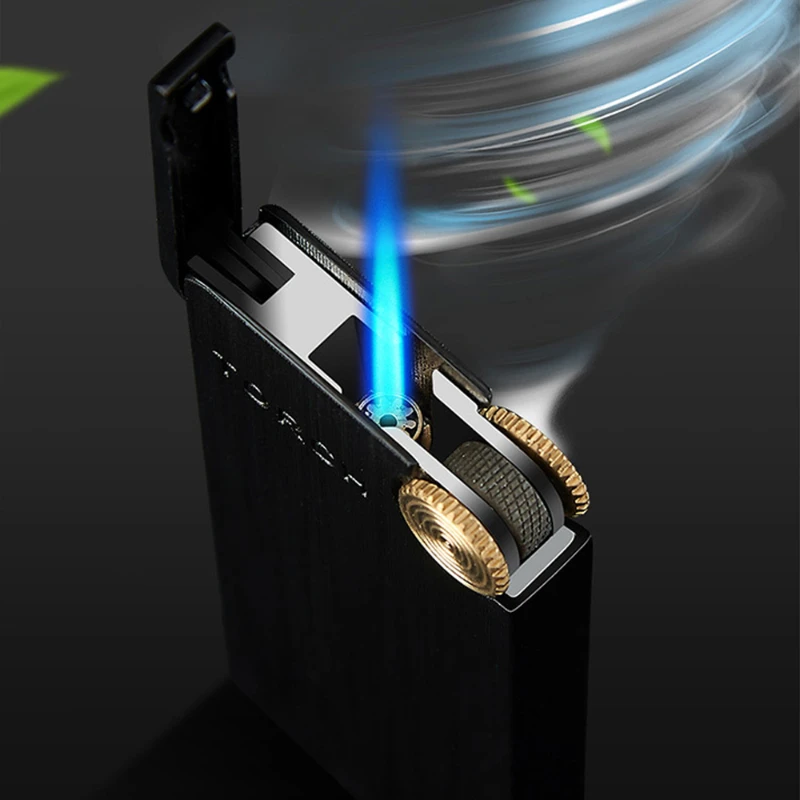 Metal Ultra-thin Portable Butane Grinding Wheel Flint Lighters Windproof Jet Turbo Torch Lighter for Smoking Gadgets for Men