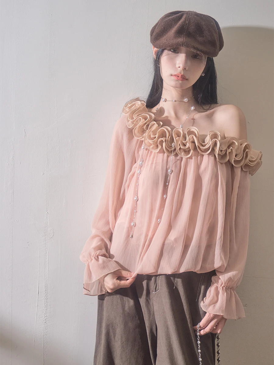 

Liparpa Romantic Rose Early Autumn Long Sve Asymmetrical Collar Chiffon irt Irregular Hemline Floral Print Women's Blouse