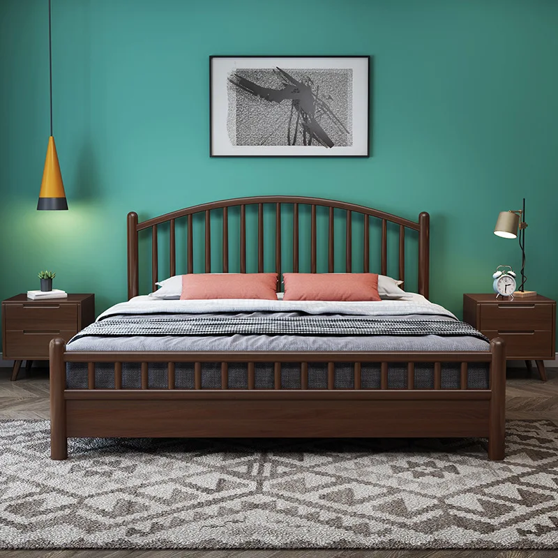 !@Nordic Modern Luxury Queen Size Bed Storage Antique Hard Solid Wood Bedroom Furniture Multi-Functional Home Furniture for Adul