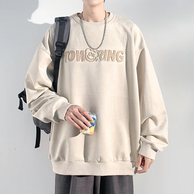 

Spring Clothes Harbor Wind Suede Large Size Longsleeve Pullover Three-dimensional Steel Print Tide Brand Men Hoodies Sweatshirts