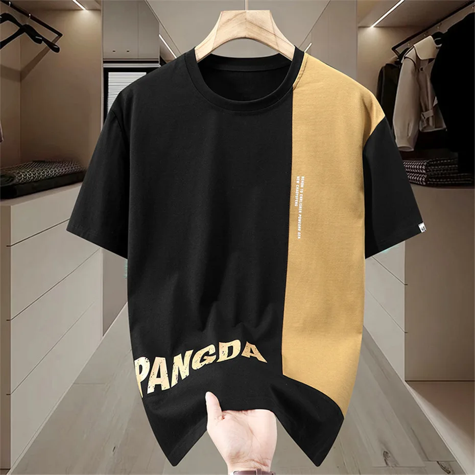 11XL 10XL Plus Size T-shirt Men Summer Short Sleeve Tops Tees Fashion Casual Patchwork Tshirt Male Big Size image 3