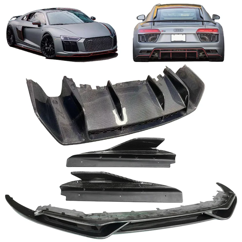 

Новый комплект кузова из углеродного волокна, передняя лопата, задний диффузор, боковая юбка, спойлер 2016-2018 подходит для Audi R8