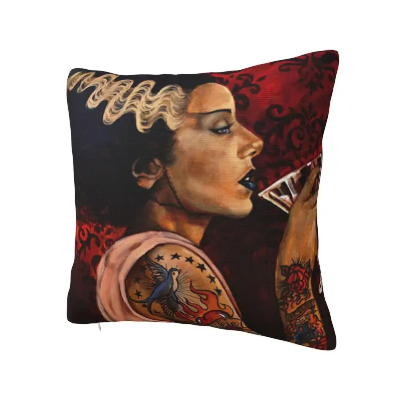 Modern Bride Cocktail Tattoo Art Cushion Cover Soft Frankenstein Monster Pillow Case Home Decor