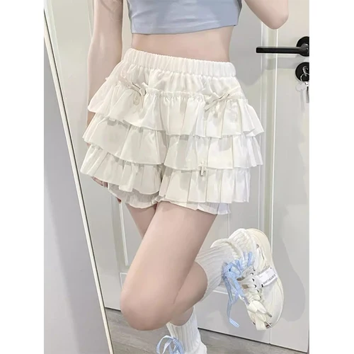 Imagen 2 del producto MEXZT Y2K dulce volantes Mini falda mujeres Kawaii Lolita arco una línea faldas Harajuku japonés de cintura alta rosa blanco vestido de baile falda