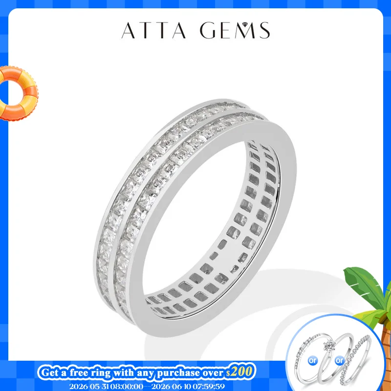 

ATTAGEMS Double Row Full Eternity Moissanite Rings for Women Men S925 Silver Princess Cut Wedding Ring Anniversary Jewelry Gifts