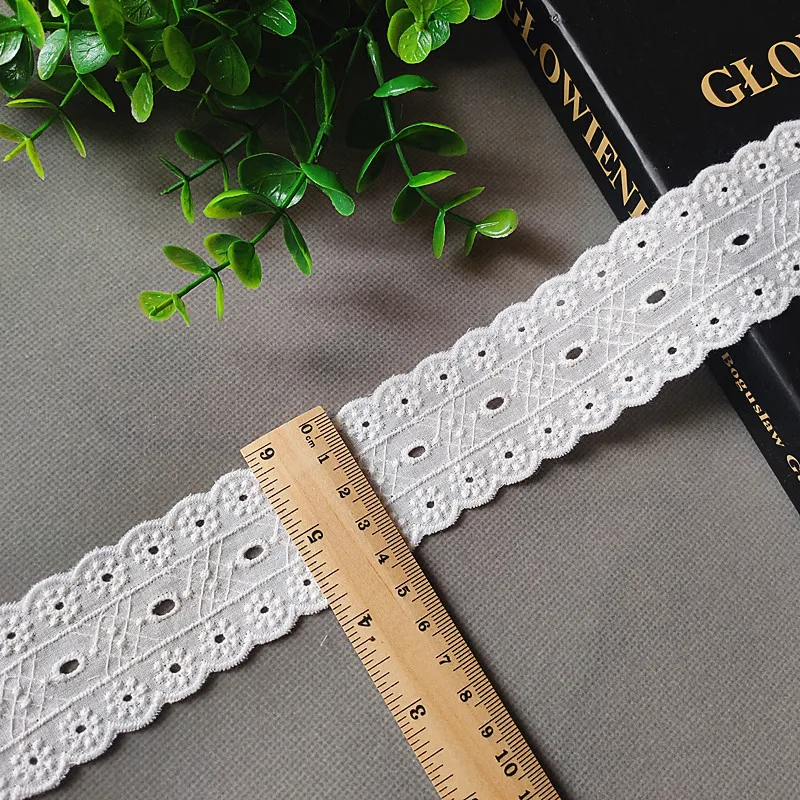 4.5cm wide 4yards/lot Craft Beige/Paper White Pure Cotton Embroidered Lace Trim X929