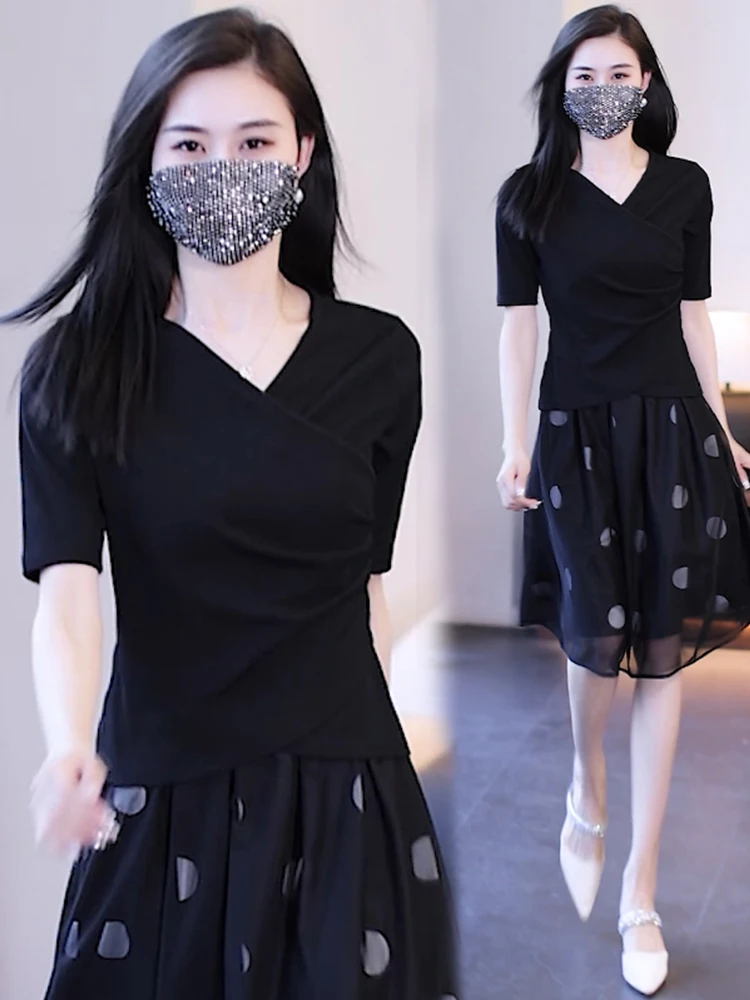 

Fashionable Summer 2026 Women's T-Shirt And Skirt Set Slimming Asymmetrical Design Trendy Two-Piece Ensemble Yood Lovees Brand