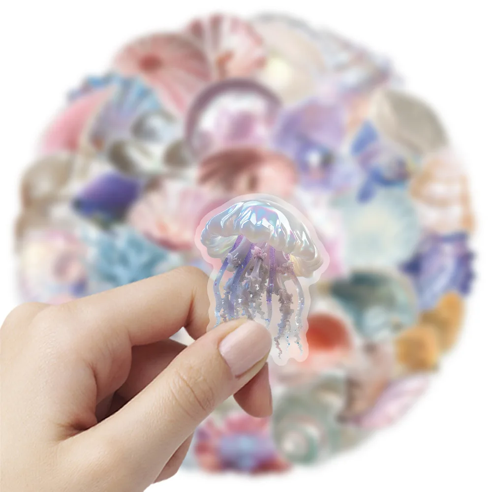 

50PCS Transparent Glittering Pearl Shells Sticker DIY Phone Laptop Luggage Skateboard Graffiti Decals Fun For Kids Gifts Sticker