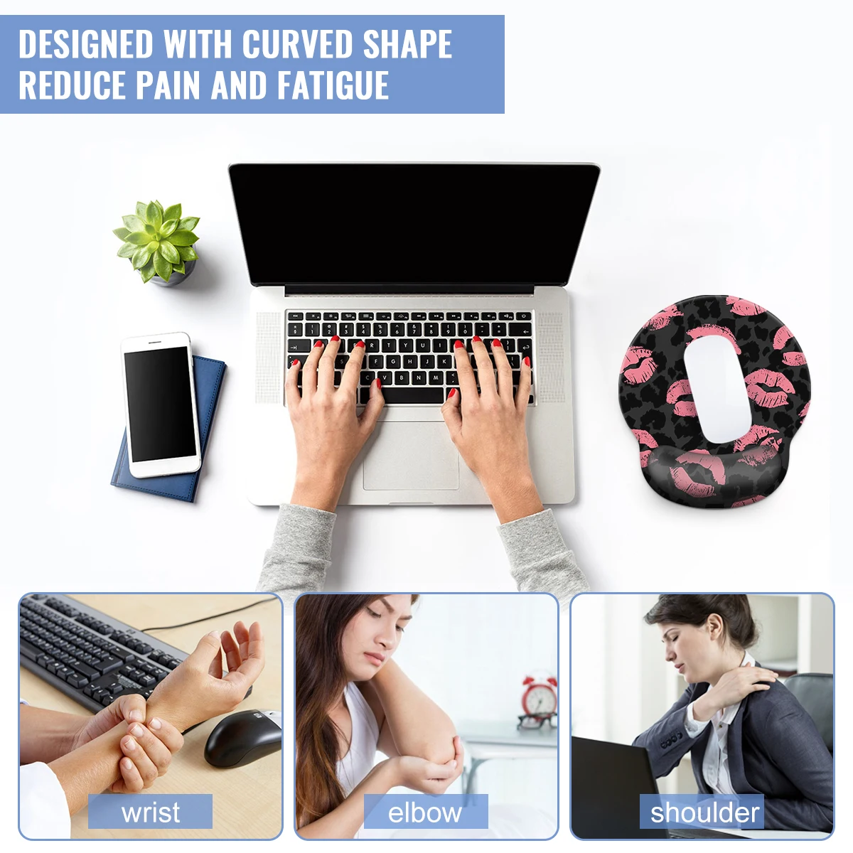 Black And Pink Lip Simple Mouse Pad Wrist Ergonomic Soft Anti-Slip Wrist Rest Support Mat Computer Mouse Pad For Office  PC