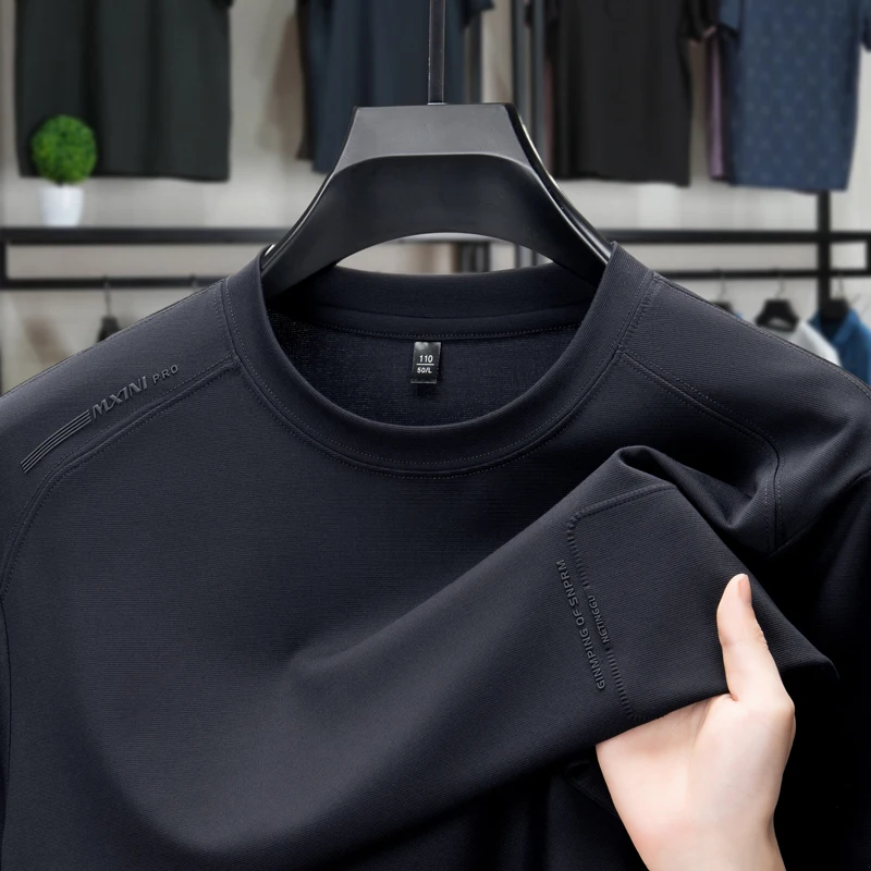 Summer Men Solid Color Round Collar Business Leisure Comfort Korean Version Trend Without Trace Cold Short Sleeve T-shirt Top