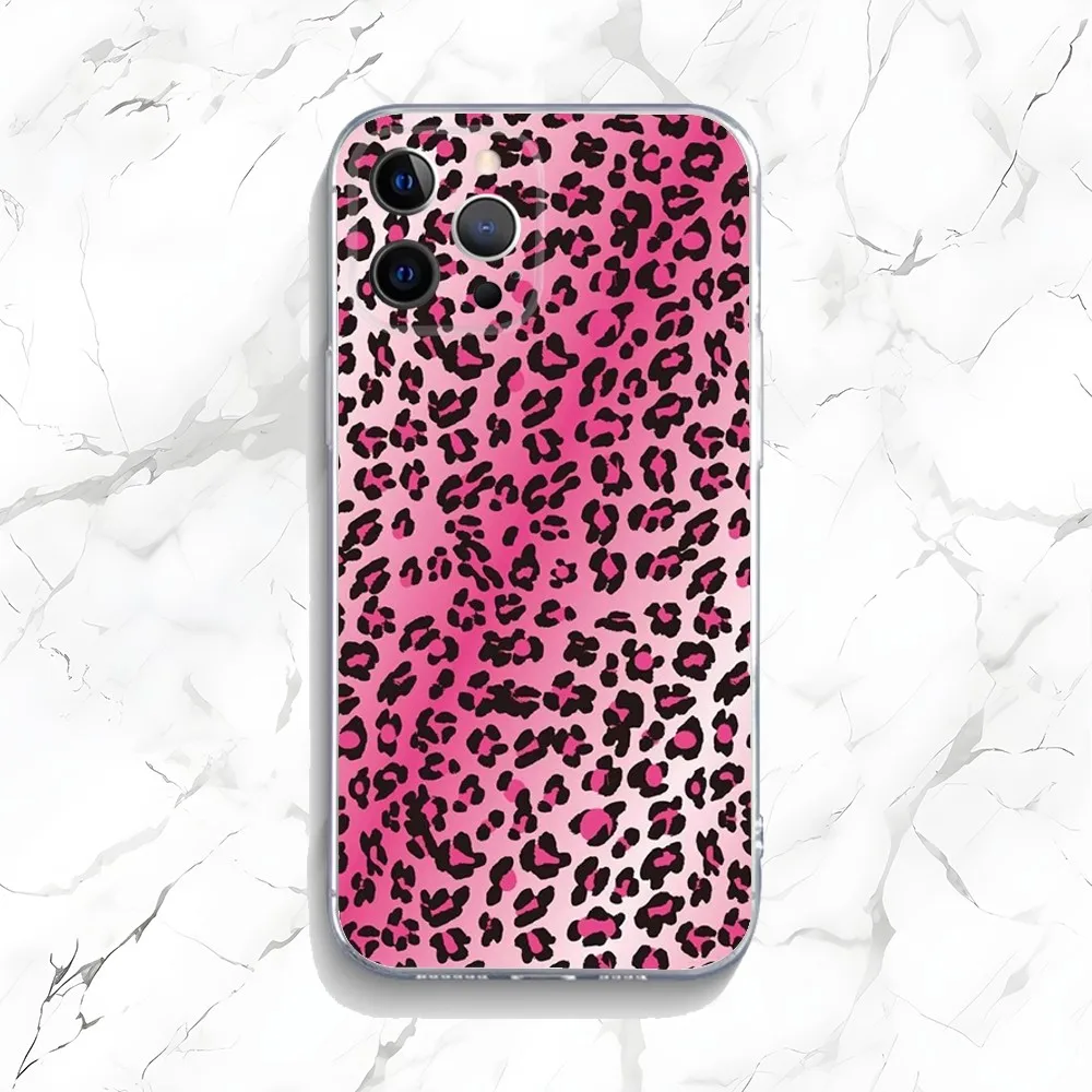 Pink Leopard Pattern Phone Case For iPhone 15,14,13,12,11 Plus,Pro,Max,XR,XS,X,7,8 Plus,SE,Mini Transparent Silicone Soft