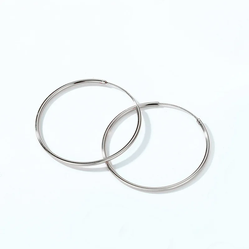 2Pcs Simple Classic Stainless Steel Smooth Big Round Circle Hoop Earrings For Women Huggie Piercing Jewelry 50mm/60mm/70mm