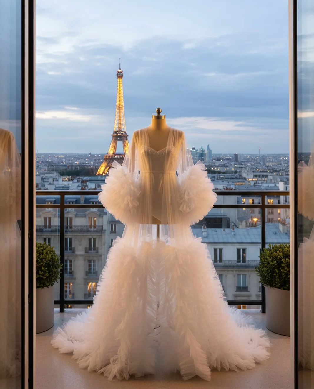 Ivory White Organza A-Line Evening Dress with Sweetheart Neckline & Feathered Sleeve Details Wedding Party Dress – South French