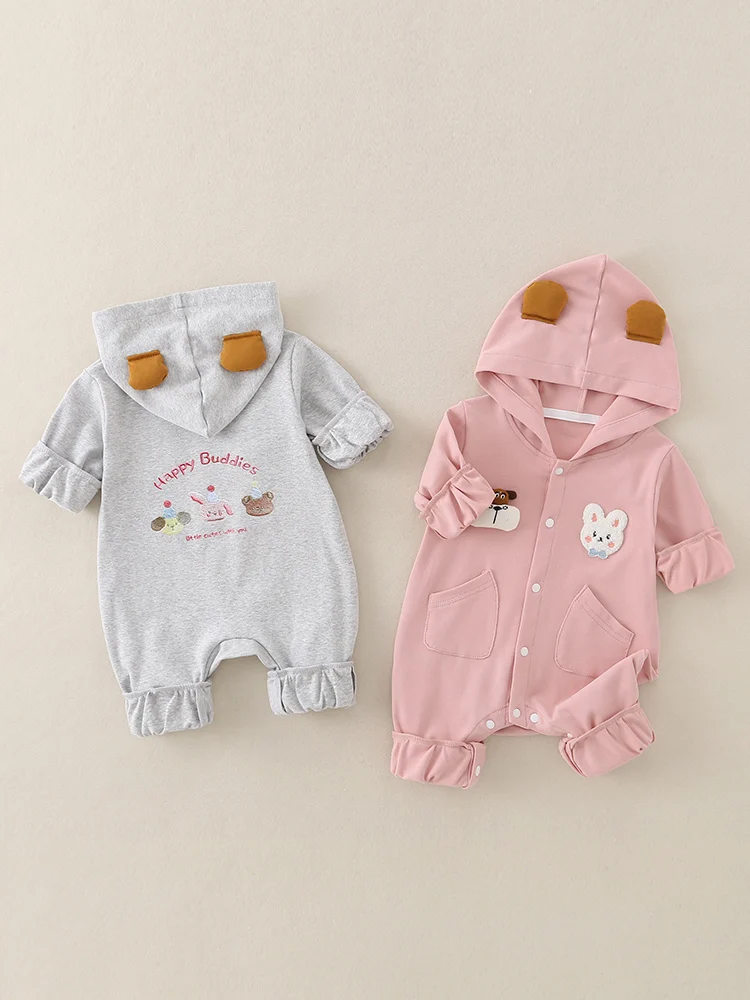 Primavera casual terno de uma peça para meninos do bebê com chapéu única camada de algodão confortável respirável roupas para bebês adere