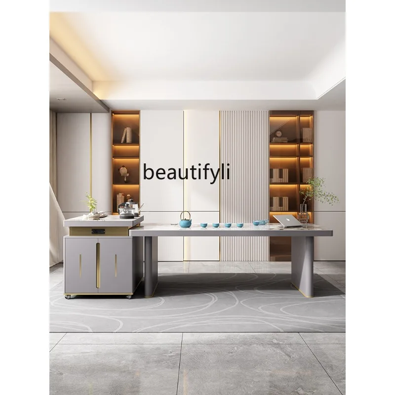 Italian Light Luxury Stone Plate Table-Chair Set Simple Modern Large Apartment Home High-End Kung Fu Tea Table Desk Integrated