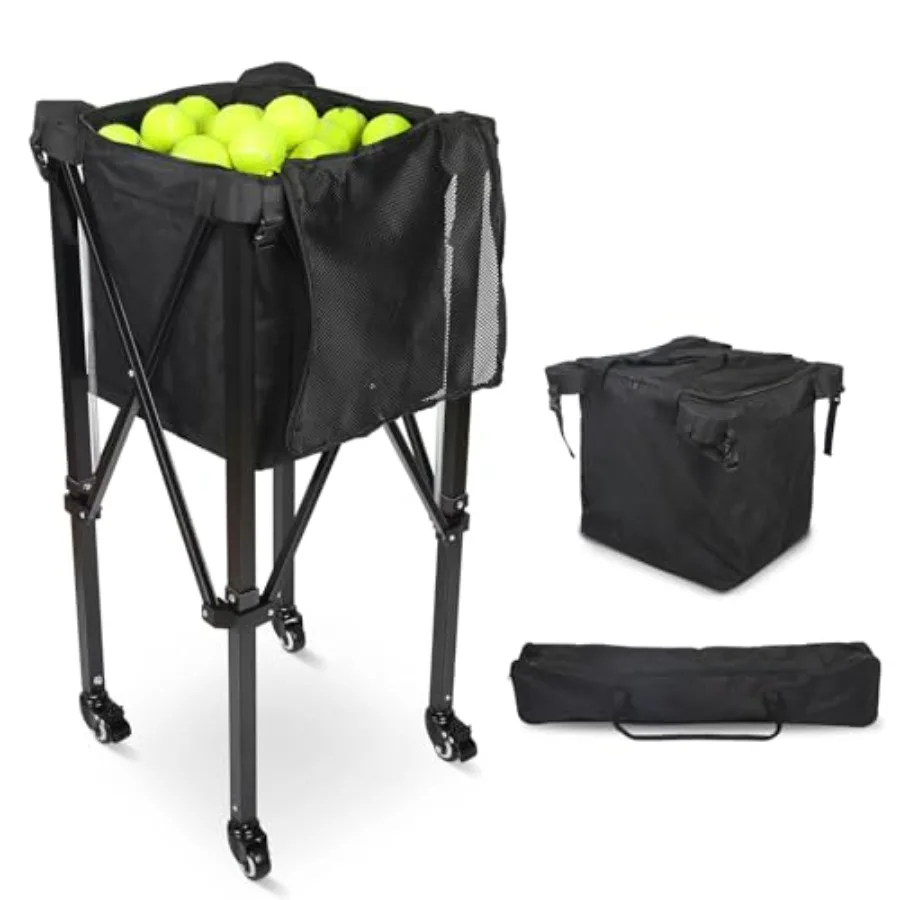 

Tennis Ball Hopper with Wheels 150 Tennis Balls Capacity Tennis Ball Basket with Side Pockets and Carrying Bag Lightweight Spor