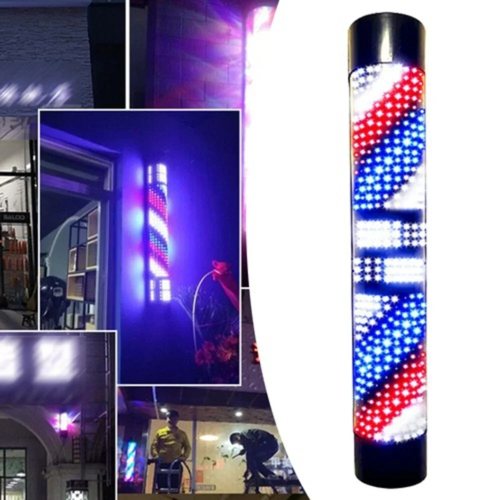 

NEW 110v LED Rotating Wall Light Barber Pole Waterproof Salon Barber Pole Shop Sign Light Red,Blue and White