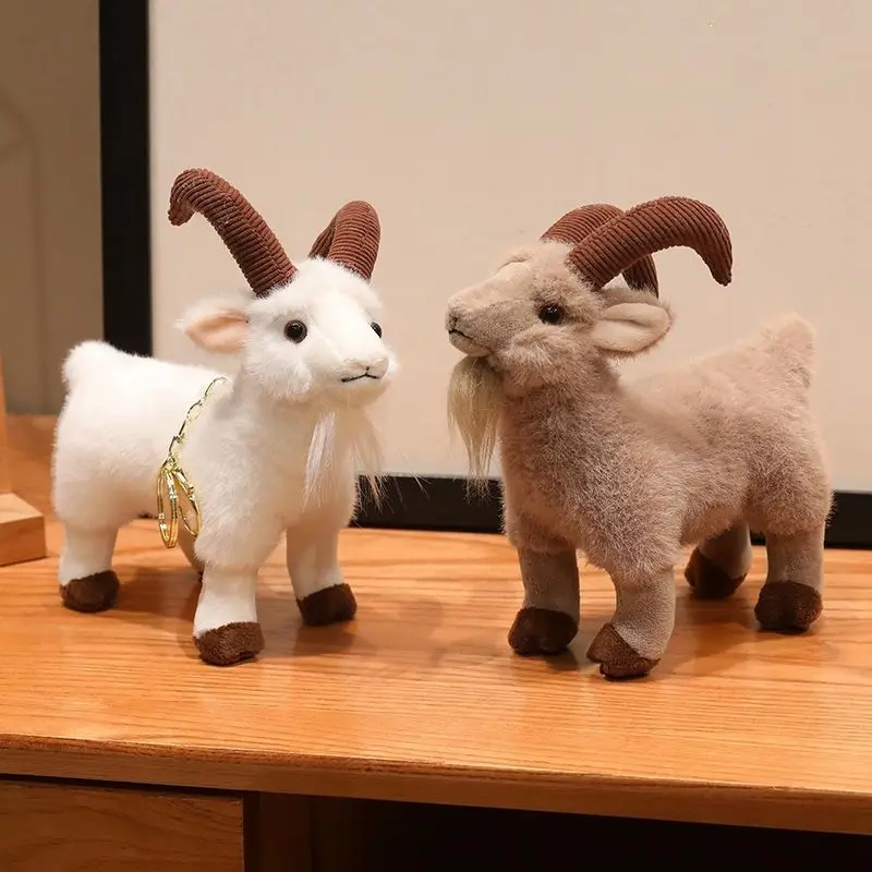 Realistic Mountain Goat Plush Doll Squishy Fluffy Animal Stuffed Toy Lifelike Novelty Sheep Plushies Gift for Farm Animal Lovers