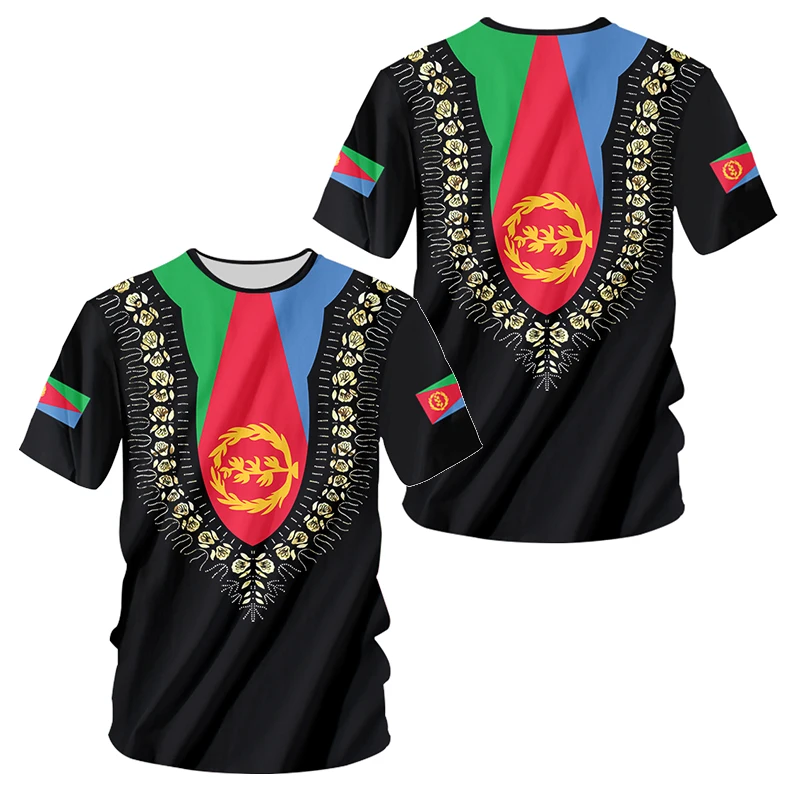 Eritrean Flag 3d Printed Summer Men\'S Vintage T-Shirt Casual Fun Personality Trend Sports Quick Drying O Neck Loose Short Sleeve