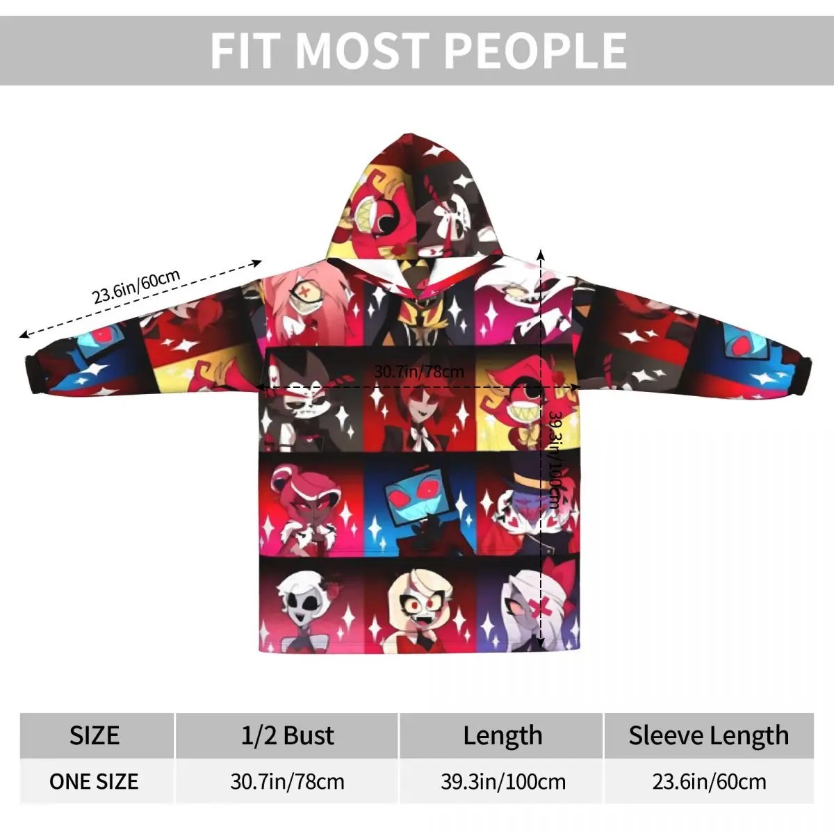 Hazbin hotéis aventuras cobertor com capuz oversized wearable engraçado tv moletom cobertor presentes quentes para mulheres meninas namorada