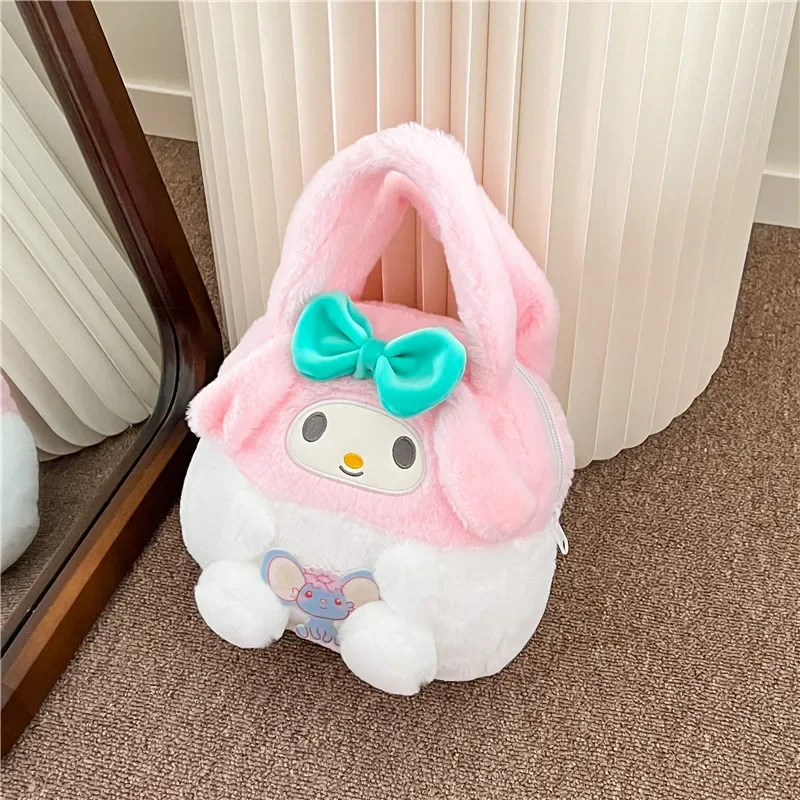 Borsa in peluche Sanrio Kuromi Cute Me Melody Zaino Borsa a tracolla Kawaii Cinnamoroll Borsa per trucco Borsa in peluche Ragazza Cuore Regalo