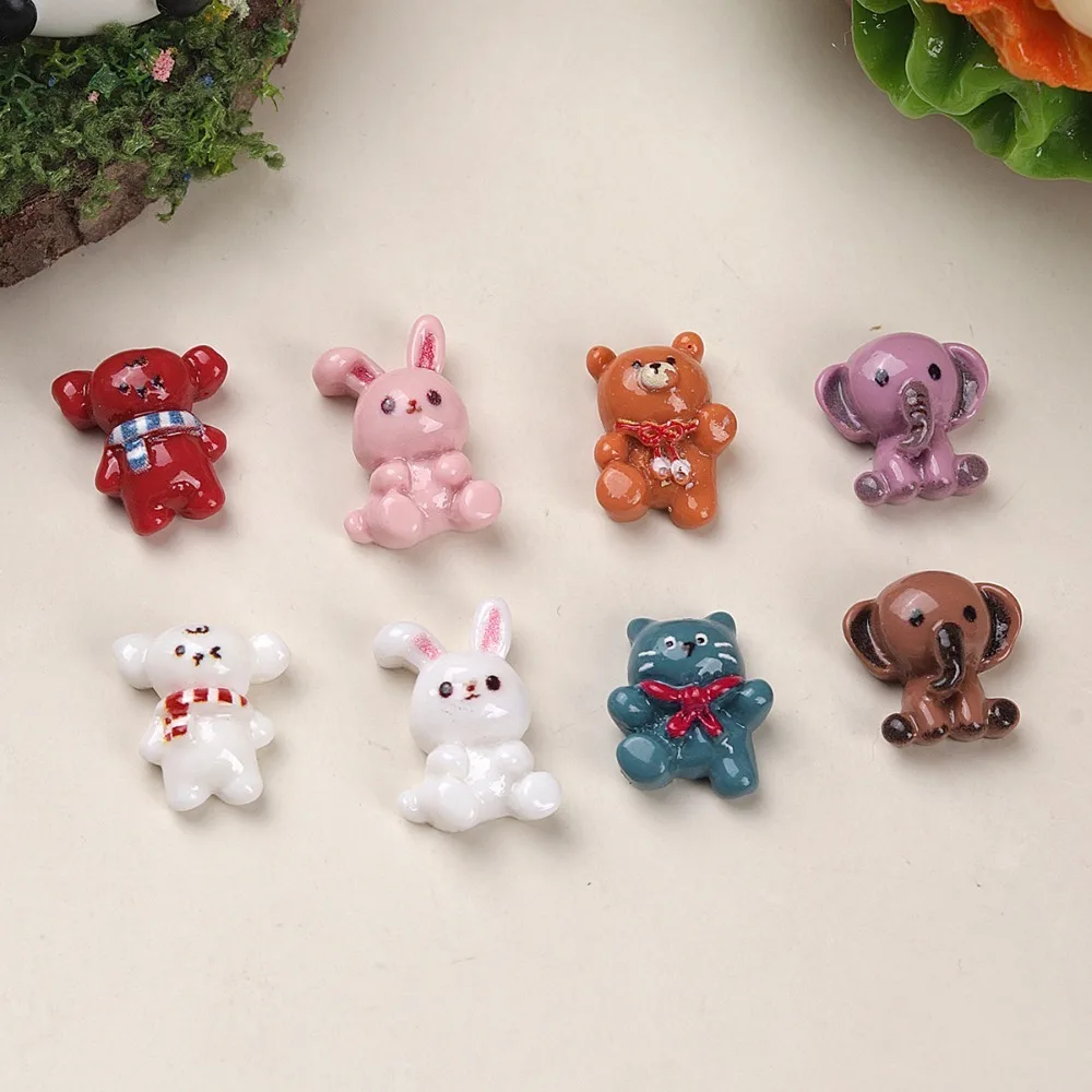 10pcs Mini Kawaii Cute Rabbit Elephant Bow Flat Back Cabochons Scrapbook Diy  Party Hairpin Accessories Home Decoration Craft