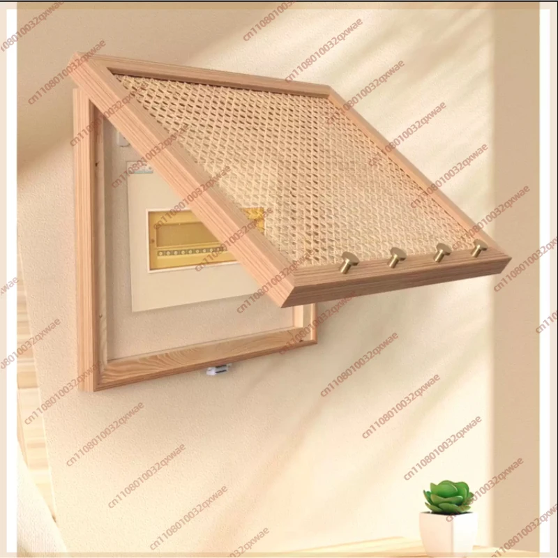 Nordic Rattan Weaving Electricity Meter Box Flip Design Wall Stickers Homestay Clothes Hook Electric Switch Occlusion Home Decor