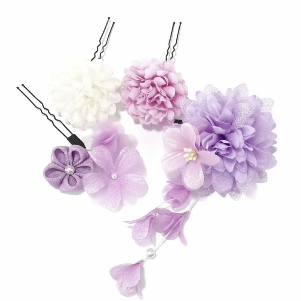 

Elegant Kimono Hair Clips Traditional Japanese Style Crepe Flower Hairpins Sakura Flower with Tassel