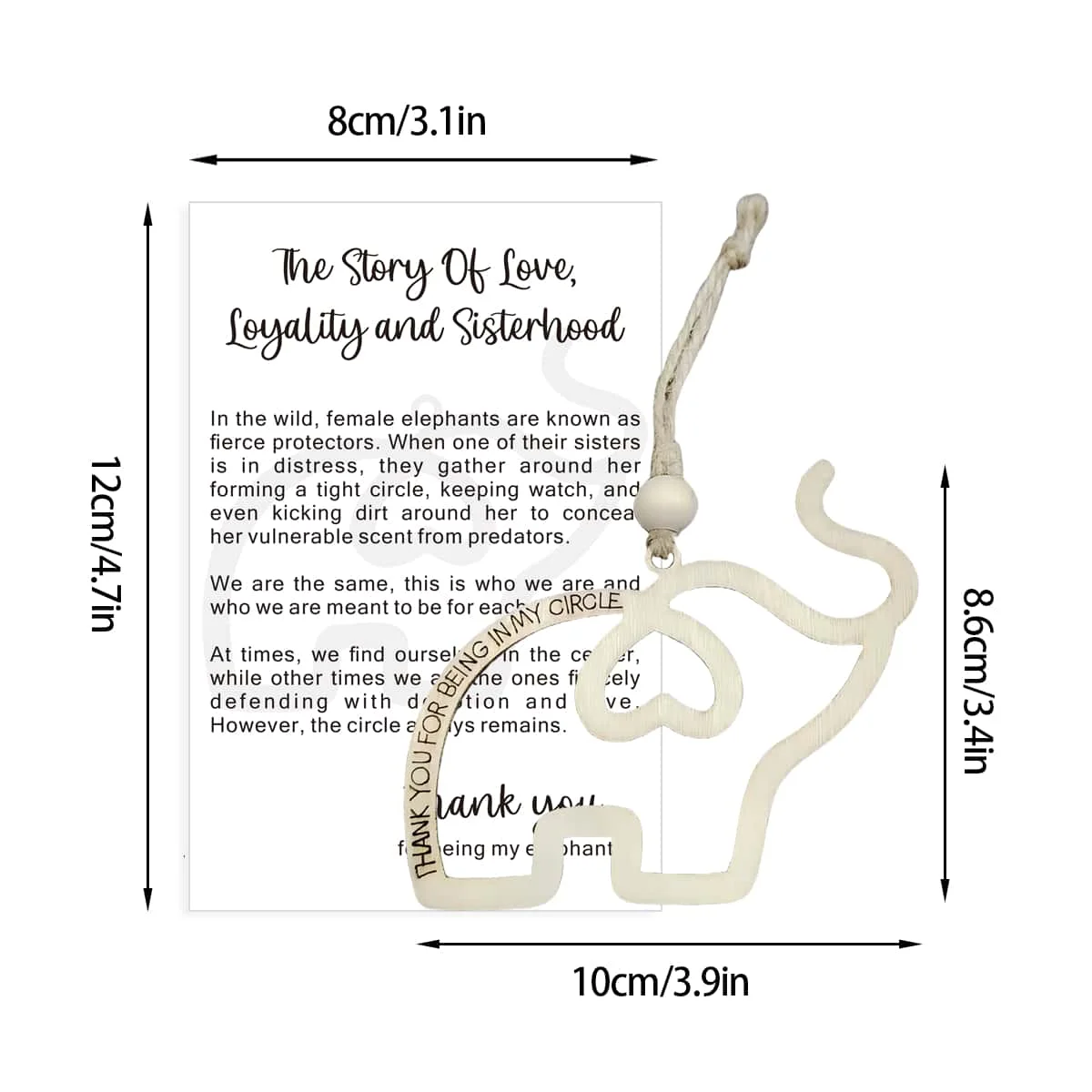 1pc Friendship Elephant Card, Wooden Elephant Christmas Ornament With Story - Image 2