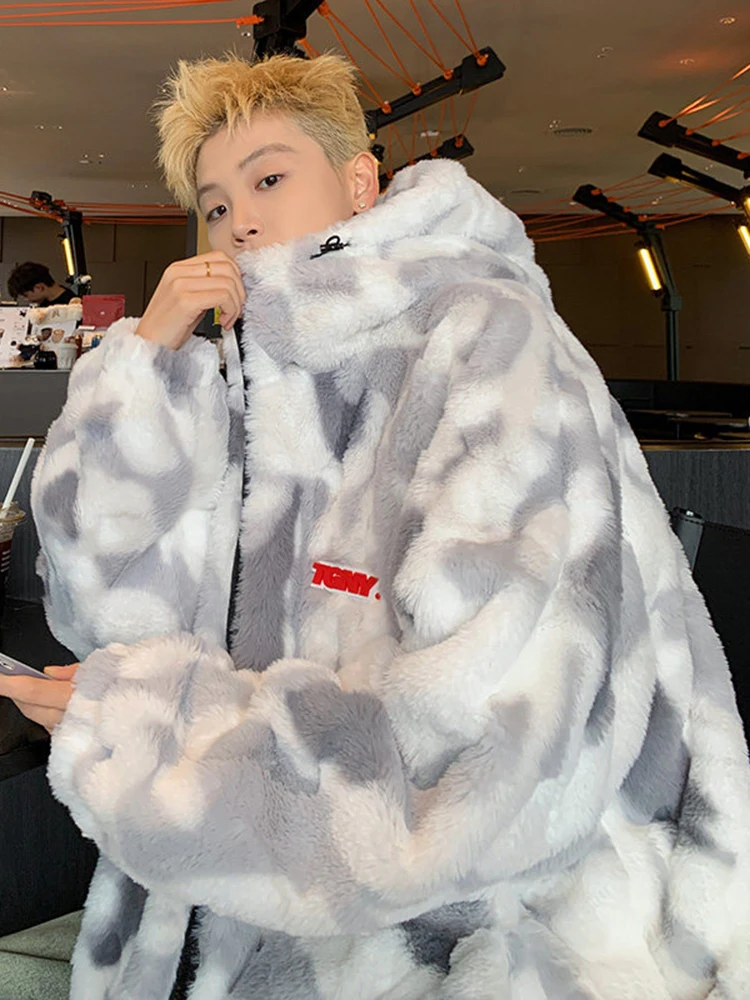 

Мужская зимняя куртка из овечьей шерсти, утепленная, свободного кроя, с капюшоном, молодежная, повседневная, с длинными рукавами, на молнии