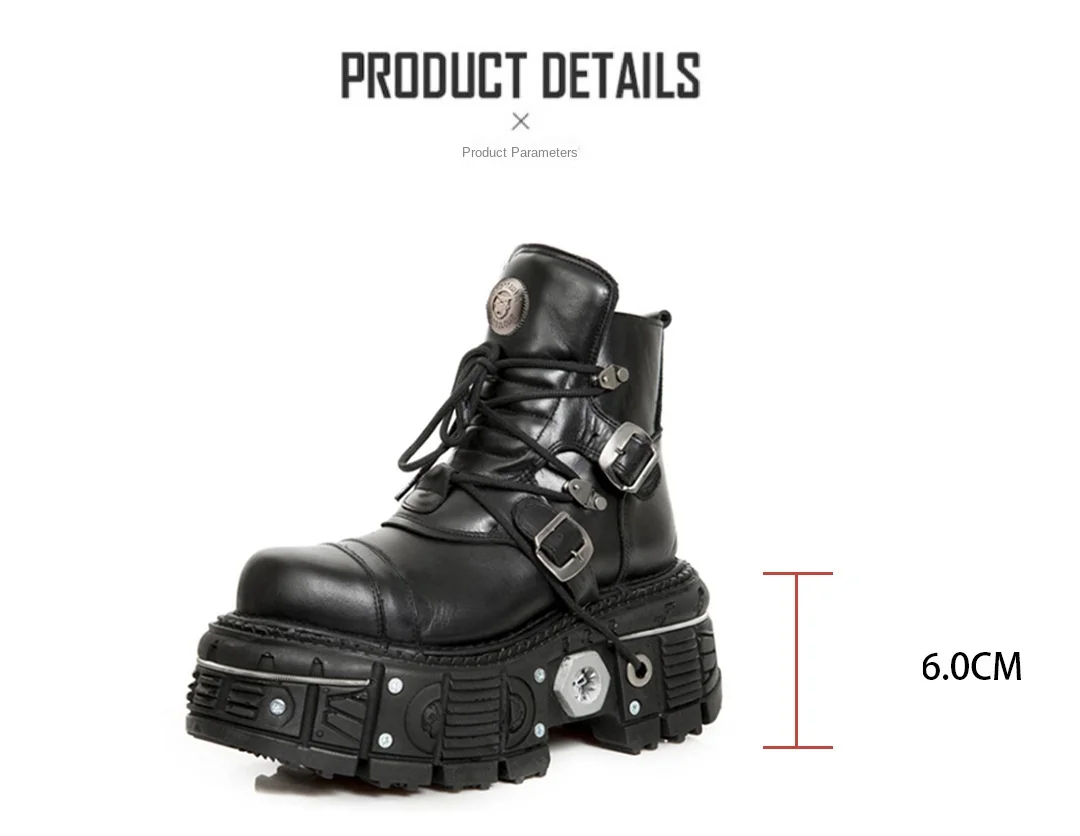 Luxury Men's Motorcycle Boots 2025 Women's Punk Retro Heavy Metal Platform Shoes Fashion Genuine Leather Handmade Gothic Booties