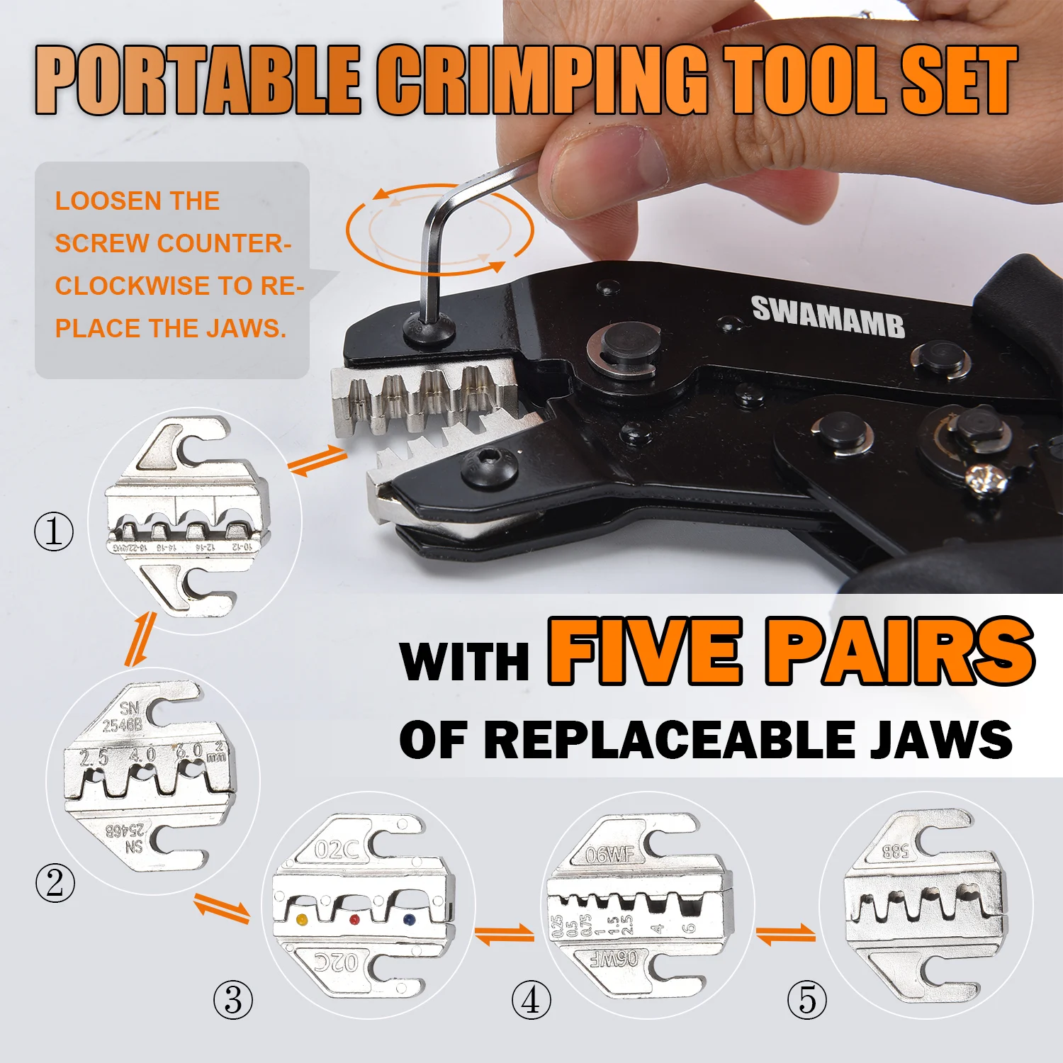 SN-58B Ratchet Crimper Tool Change Jaws Kit Automotive Service Kit Crimping Plier For Non-insulated/Open Barrel/Dupont Connector