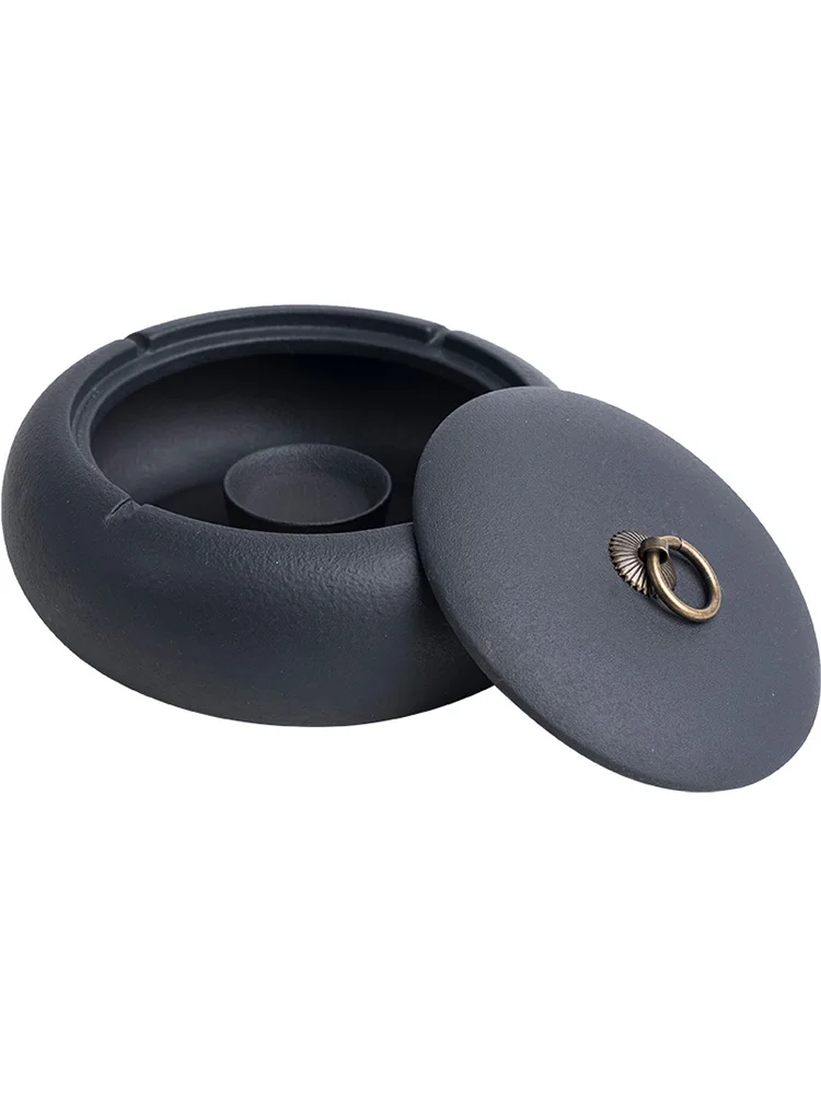 Japanese Style Black Matte Ceramic Ashtray with Lid Portable Car Desktop Ashtray Indoor Bedroom Storage Tank Home Decoration New