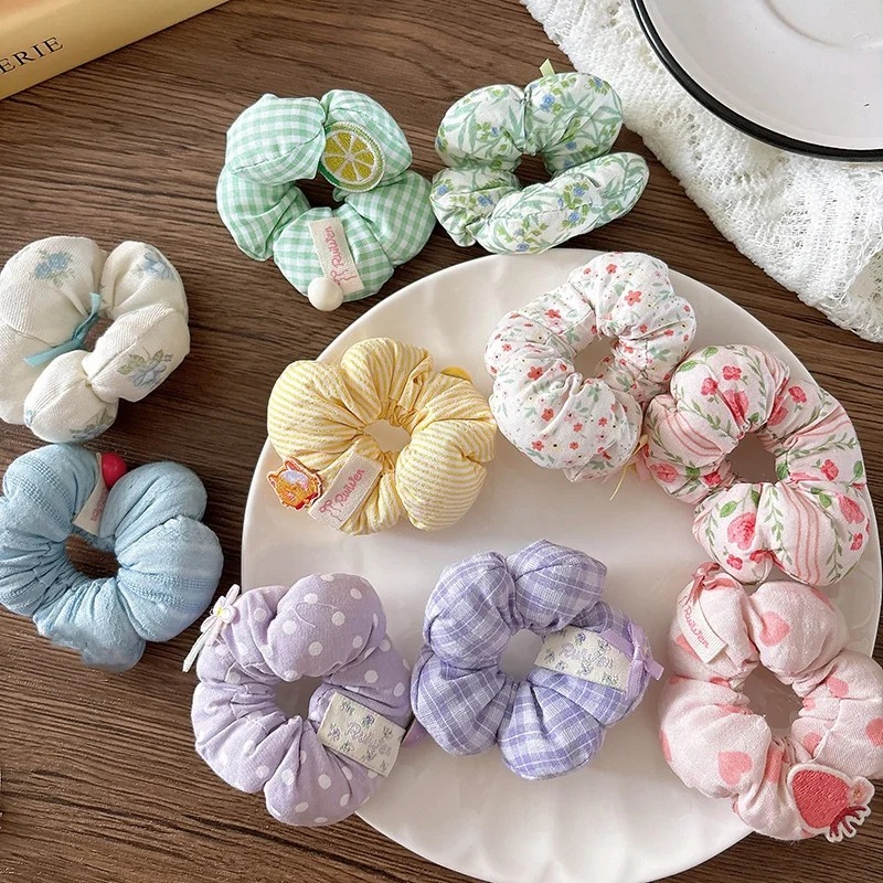 

Korean Scrunchies Twin Pack Plush Floral Buds Hair Ties Non-Toxic Cotton for Girls Tangle-Free School Hair Accessories Gift Set