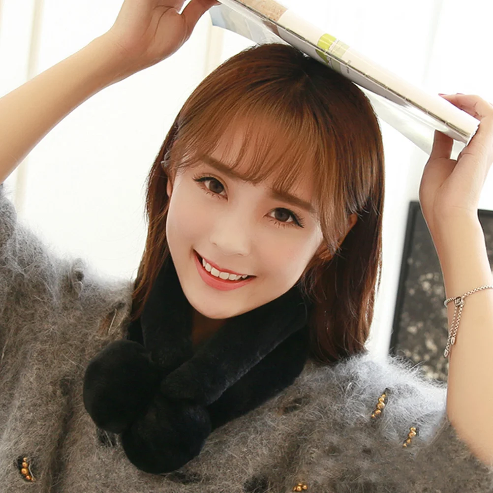 

Chic Single Color Furry Ball Scarf 65-70cm Winter Women Elegant Design Comfortable Gift Lover Family Friend Coworker
