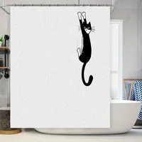 Cat Shower Curtain Black White Print Pattern Bathroom Decor Waterproof Liner for Kids Bathrooms Size 69x70 inches (L*W) with Rin