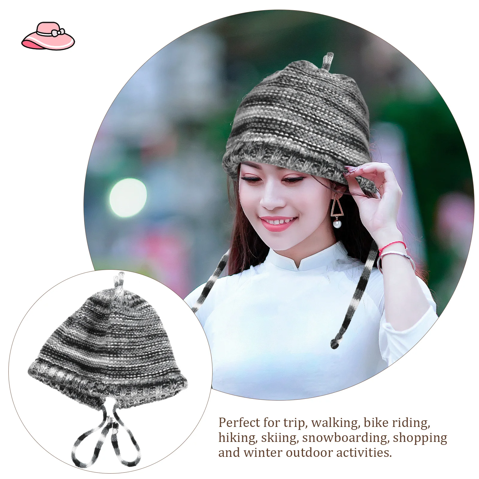 

Ear Protecting Wool Cap Vintage Rainbow Striped Knit Hat Warm Lightweight Women Winter Hats Outdoor Activities